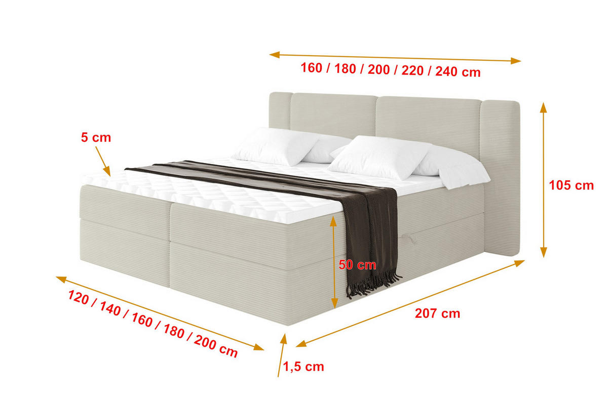 BOXBETT mit Matratze H4 - EVON - 140x200 cm Creme - Creme, Holzwerkstoff (140/200cm) - ALTDECOR