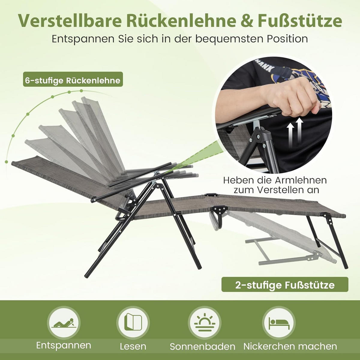 SOLSÄNG Brun (2-set) - Brun, Metall (189/65/64cm) - COSTWAY