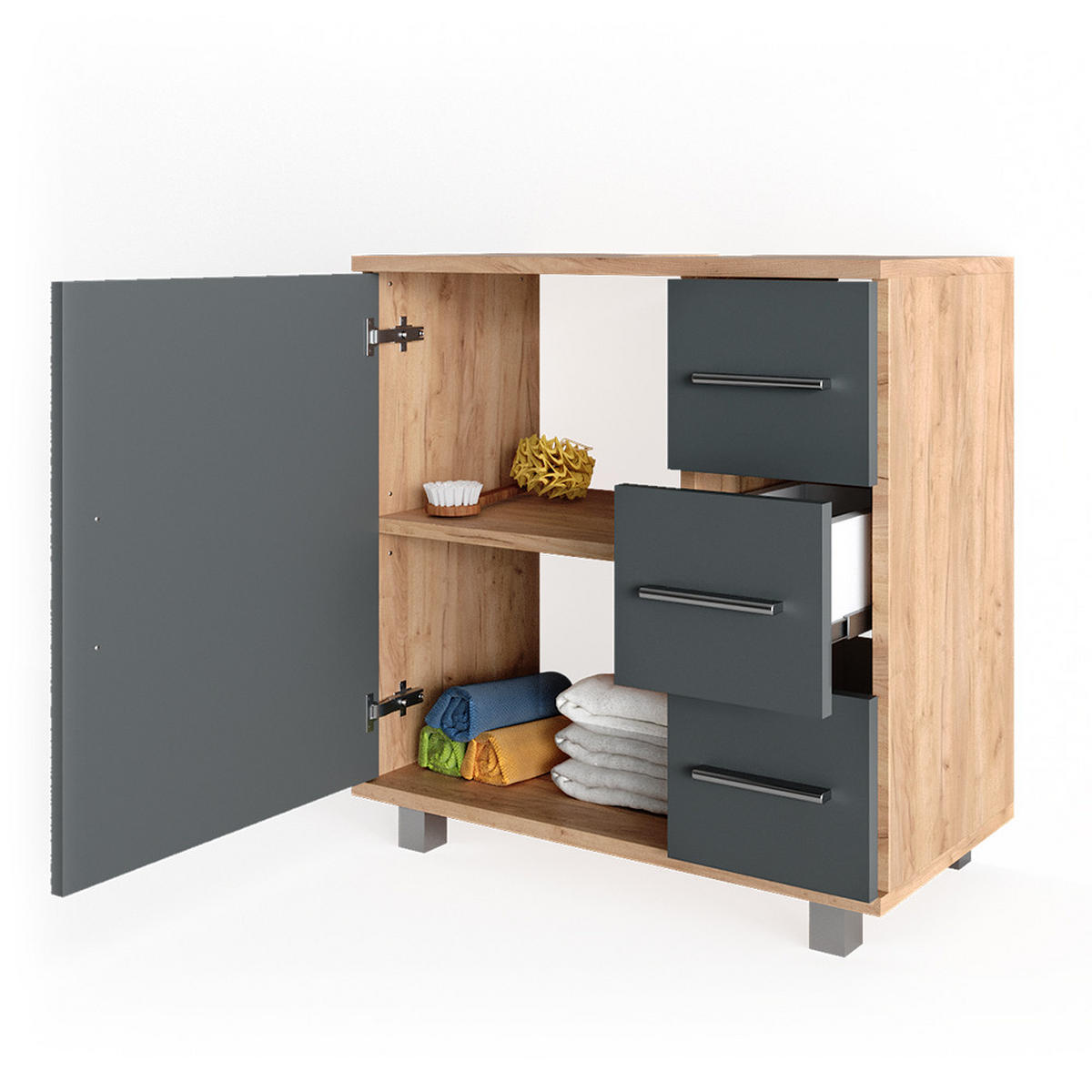 WASCHBECKENUNTERSCHRANK Ilias Goldkraft Eiche 60 x 60 cm - Eiche Wotan, Holzwerkstoff (60/60.8/33cm) - Vicco