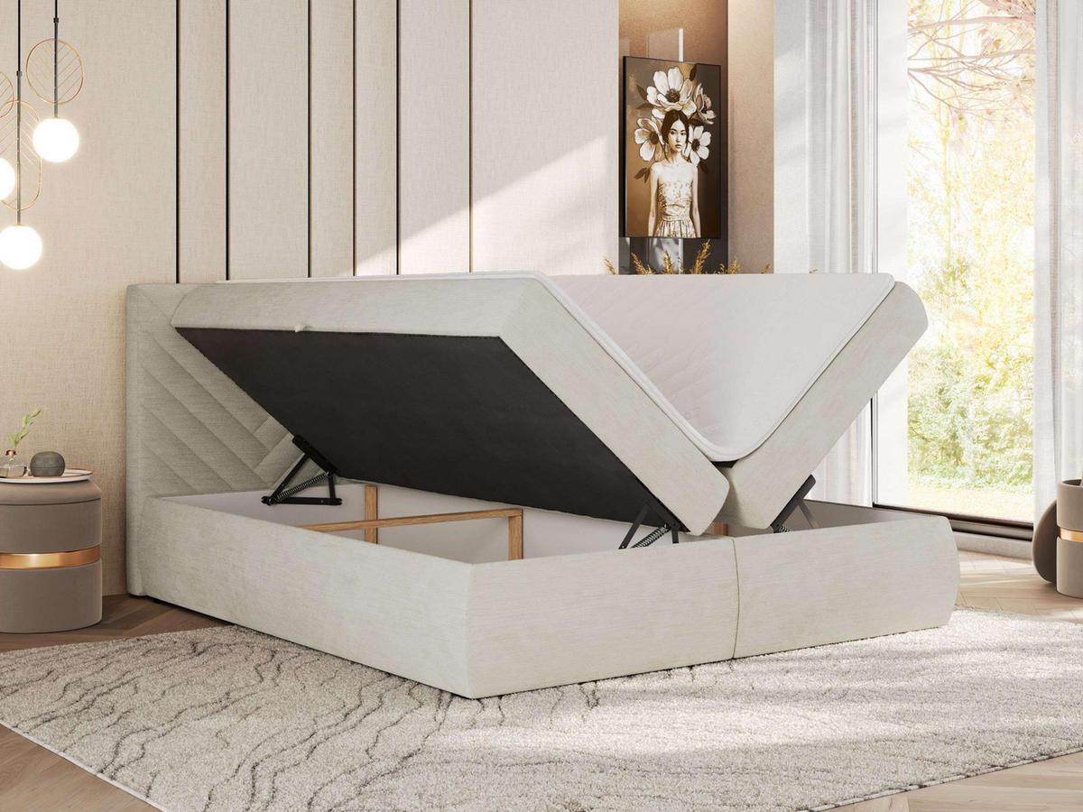 BOXBETT AVERTA 180/200 - Creme Schenille glatt - H4 - Creme, Textil (180/200cm) - MKS