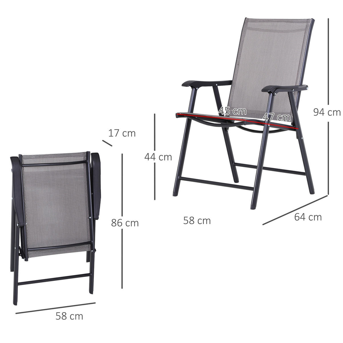 KLAPPSTUHL, Metall, Texteline, Grau - Grau, Metall (64/94/58cm) - Outsunny
