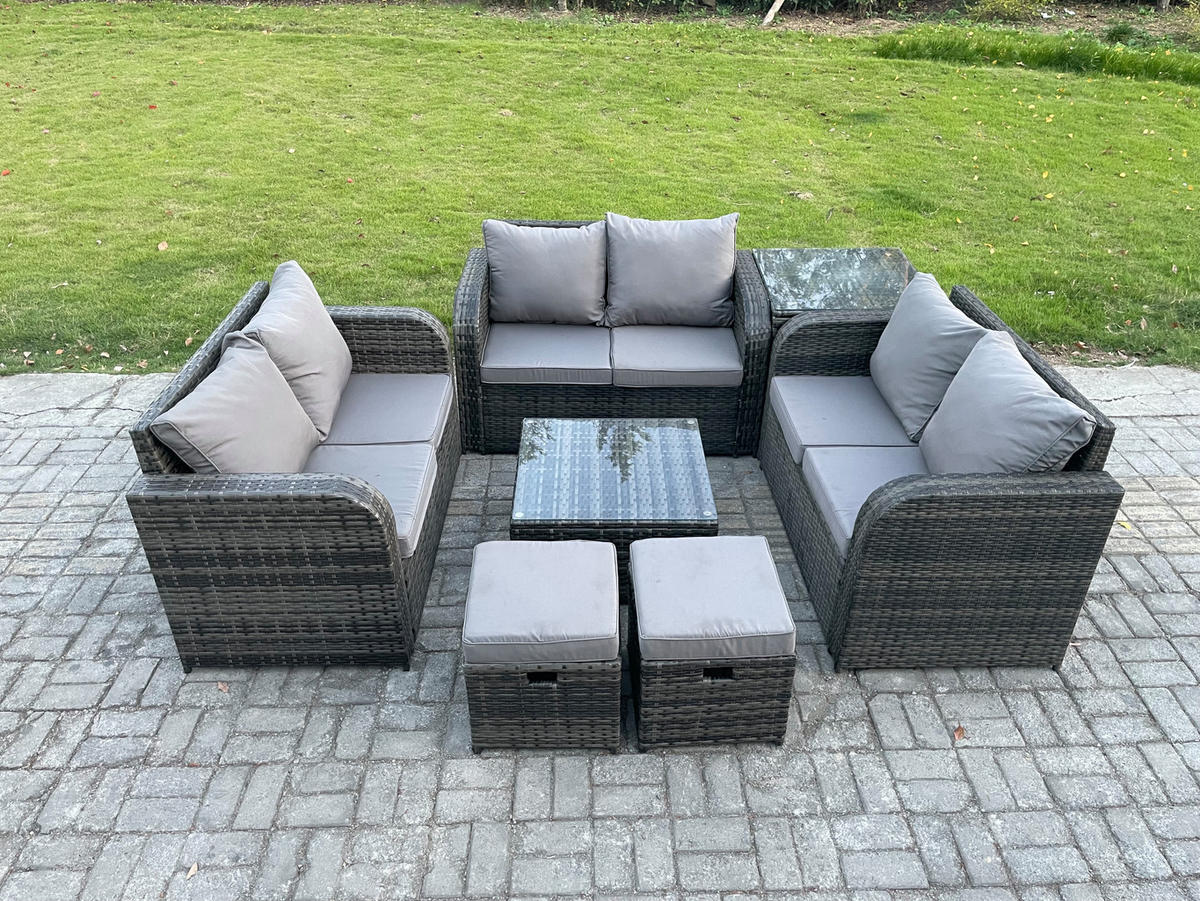LOUNGESOFA-SET Polyrattan Dunkelgrau 8-Sitzer - Dunkelgrau, Metall - Fimous