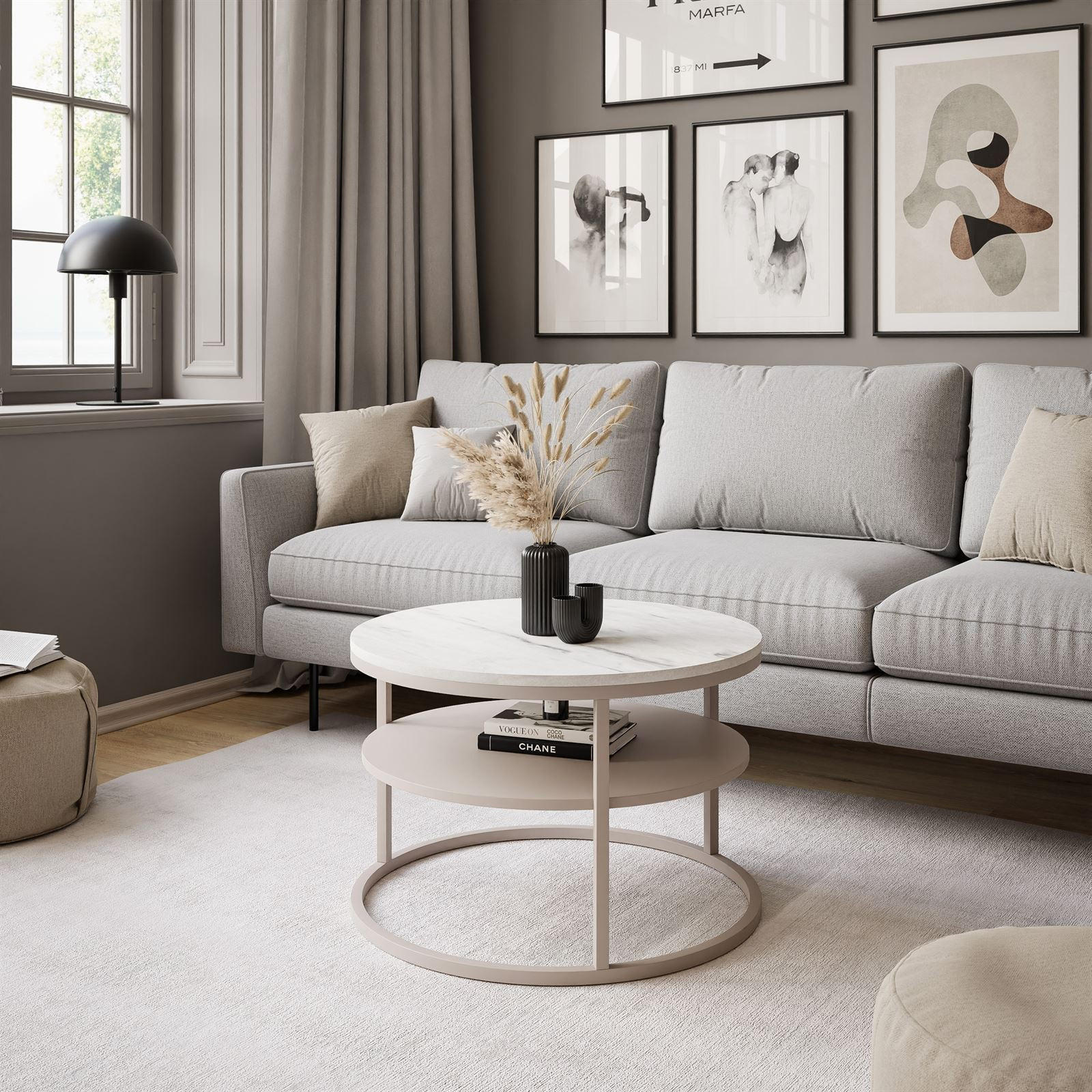 COUCHTISCH CIRI SLIM MATT mit Regal KASCHMIR - Beige, Holzwerkstoff (60/60/42cm) - Lookway