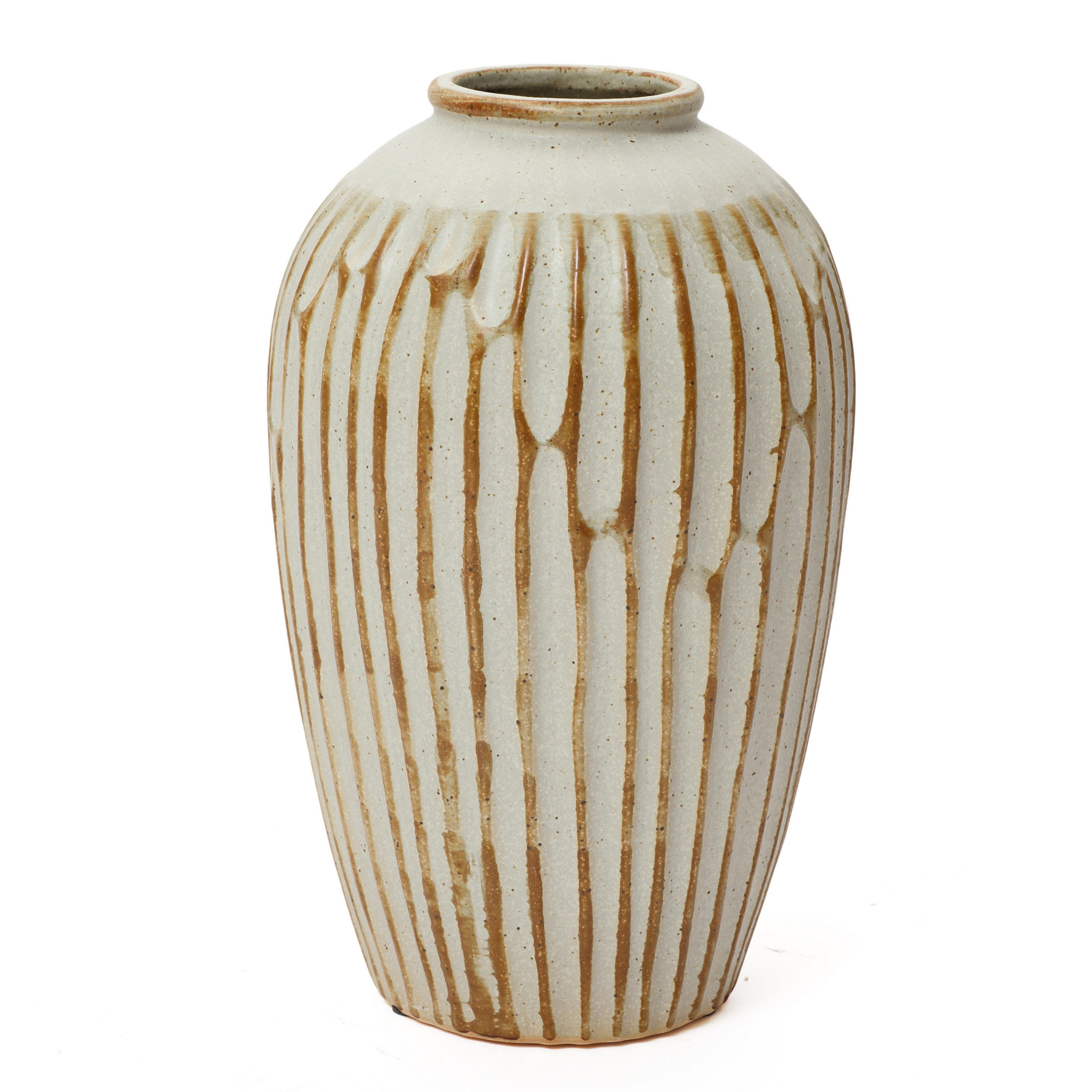 KERAMIKVASE Beige-Braun 30 cm, Vintage Blumenvase mit Streifen - Beige/Braun, Keramik (30cm) - Hometopia