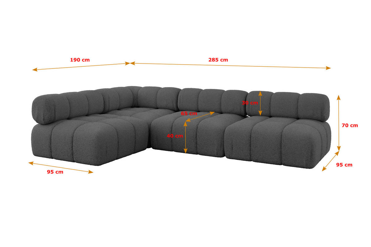 ECKSOFA modulares Sofa Samaro-L2 - 285x190x70 cm Grau Bouclé - Grau, Holzwerkstoff/Textil (285/190cm) - ALTDECOR