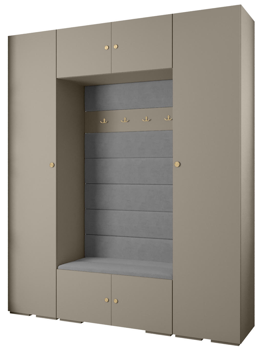 Abiks Möbel Garderoben-Set Kaschmir, Grau, Gold 200x236.7x47 cm
