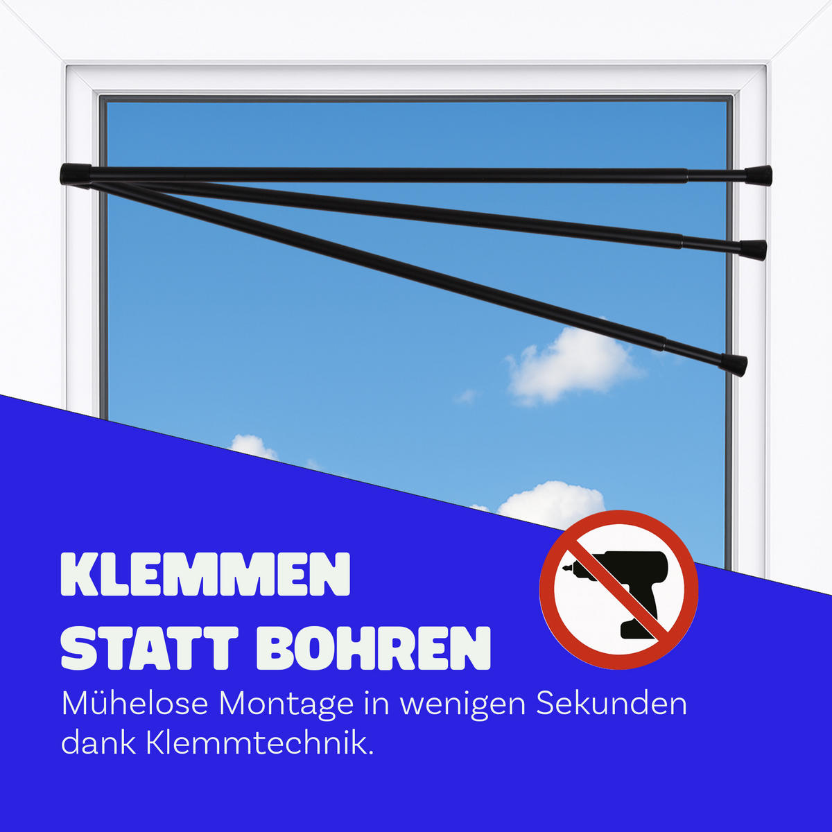 VERSTELLBARE Vorhangstange - Spannstange zum Klemmen Schwarz Ø10/13 mm 60-90 cm - Schwarz, Metall (60cm) - Bestlivings