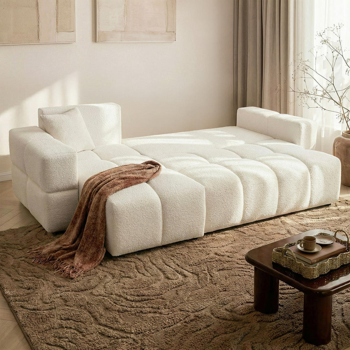 ECKSOFA BUENO mit Schlaffunktion und Bettkasten, Stoff Creme - Creme, Kunststoff/Textil (250/148cm) - Idohome