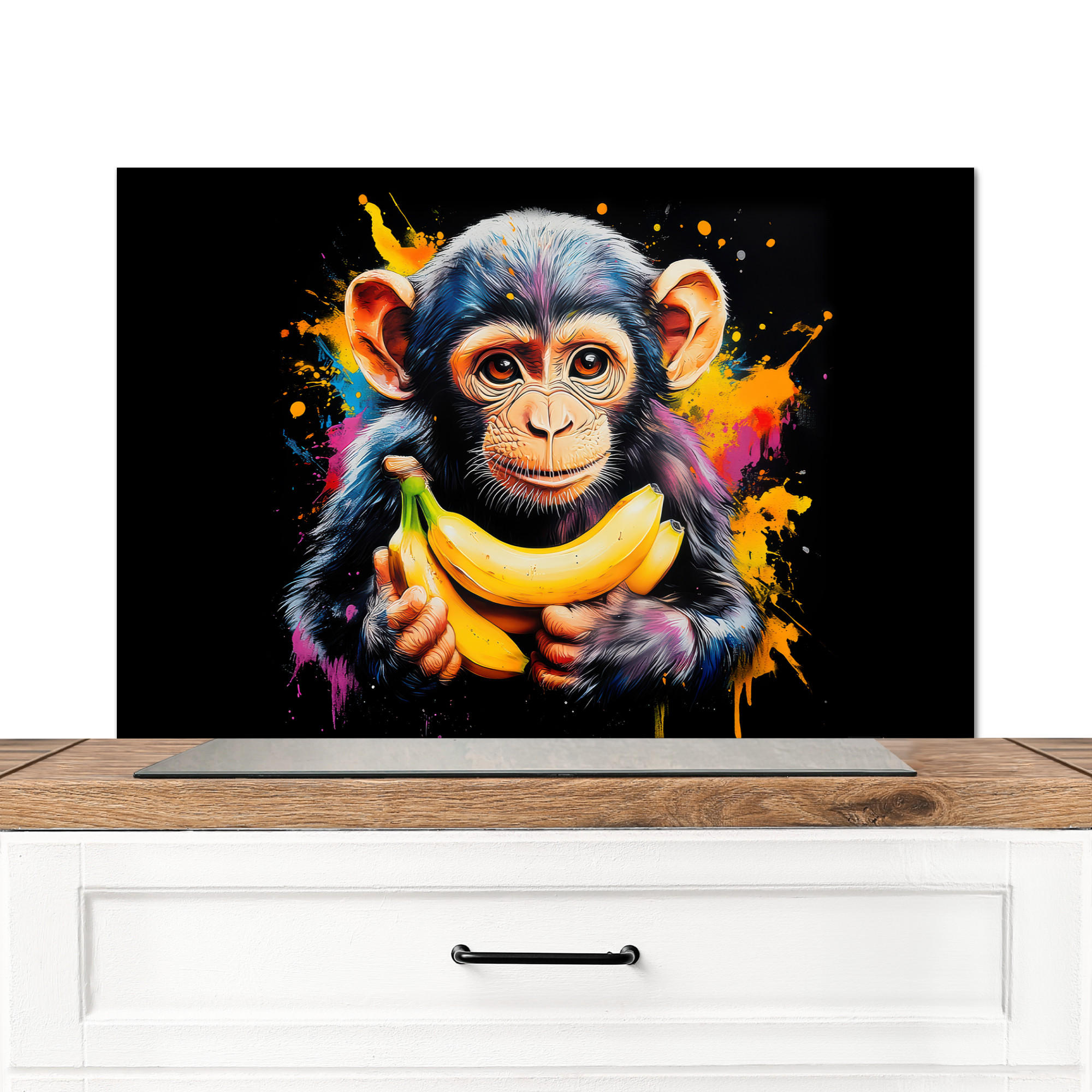 MuchoWow KUCHYŇSKÁ ZÁSTĚNA Opice - Graffiti - Barevné - Banány - Moderní 80x55 cm