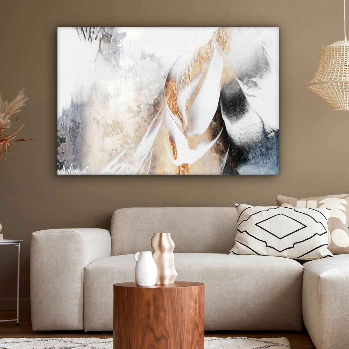 LEINWANDBILD Luxus - Abstrakt - Gold - Weiß Groß 140x90 cm - Goldfarben, Textil (140/90cm) - MuchoWow