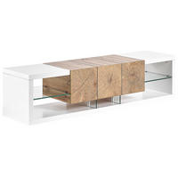 TV OMARICA bela, svetlo rjava FULERTON 42/160/40 cm - bela, leseni material (160/40/42cm) - Beliani