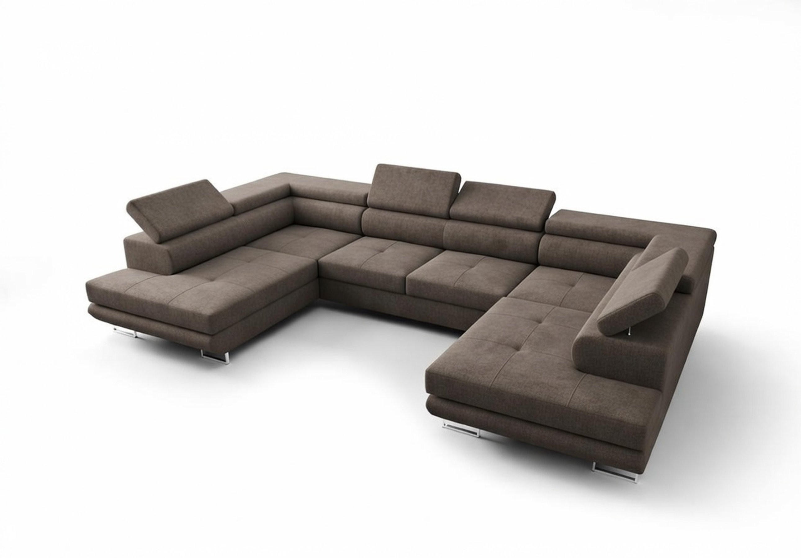 WOHNLANDSCHAFT PRAGA DESIGN U, Eckcouch in U-Form mit Schlaffunktion, Farbe: Grau, Velourstoff, Ottomane Universal - Grau, Textil (342/89/202cm) - O-Sofa