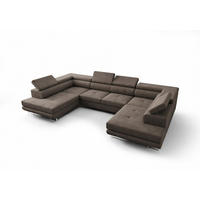 WOHNLANDSCHAFT PRAGA DESIGN U, Eckcouch in U-Form mit Schlaffunktion, Farbe: Grau, Velourstoff, Ottomane Universal - Grau, Textil (342/89/202cm) - O-Sofa