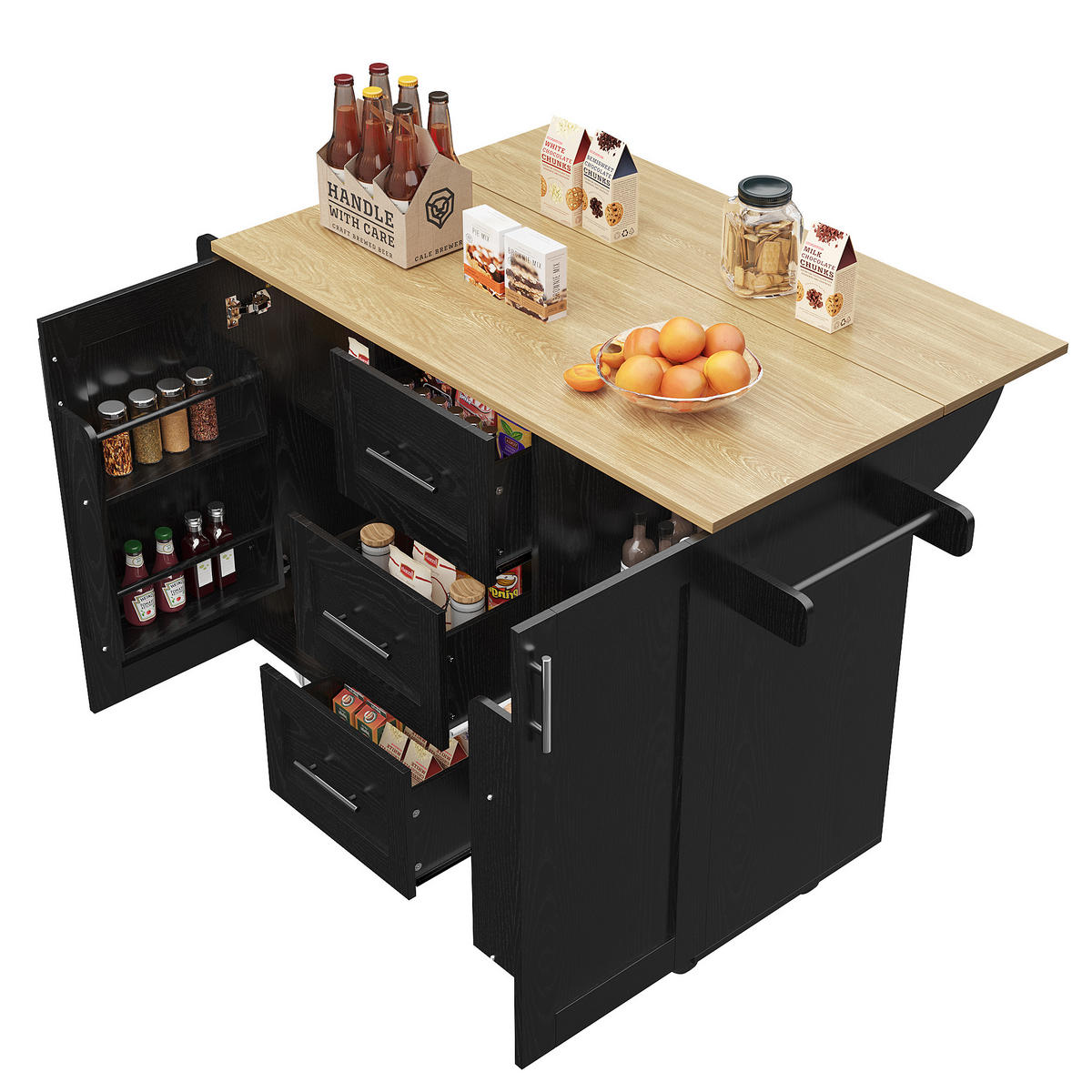 KÜCHENINSEL Schwarz Holzoptik mit abnehmbaren Trennwänden - Schwarz, Holz (46/86.6/135cm) - SHOPENTRA