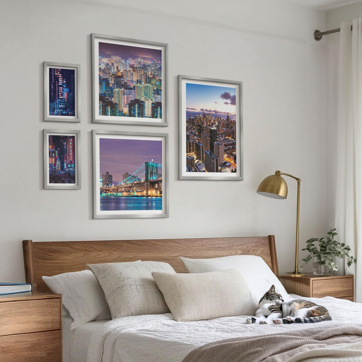 WANDBILDER 5er Set - 50x50 cm & 20x30 cm & 40x60 cm Silberner Rahmen - Bergblumen Himmelsweg - Silberfarben, Kunststoff (40/60cm) - ArtPrintCave