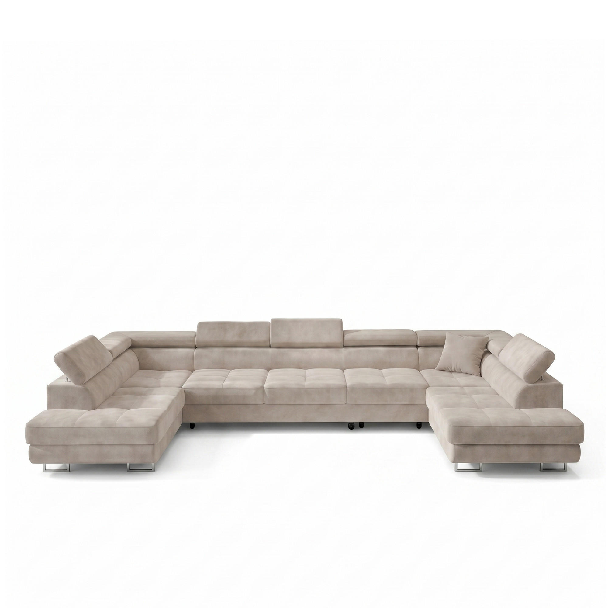 ECKSOFA U-Form WILD MAXI U2 mit Schlaffunktion 125x329 Velours Beige - Chromfarben/Beige, Holz/Textil (400/90/203cm) - Muffo