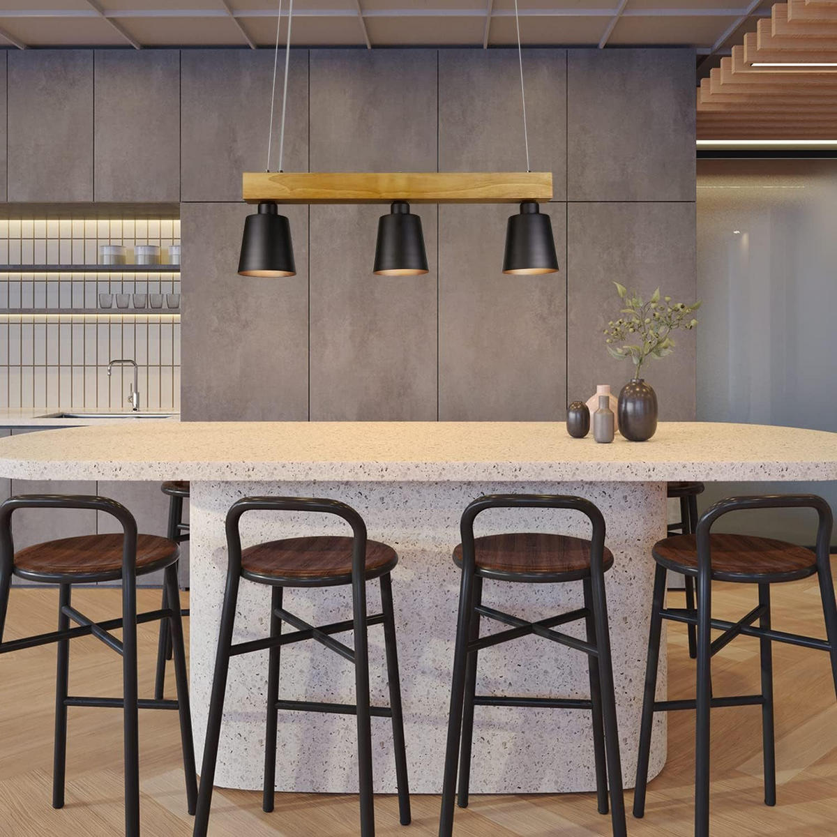 HÄNGELEUCHTE Formel 3-flammig 70/14/23 cm - Schwarz, Holzwerkstoff (70/14/23cm) - Nettlife