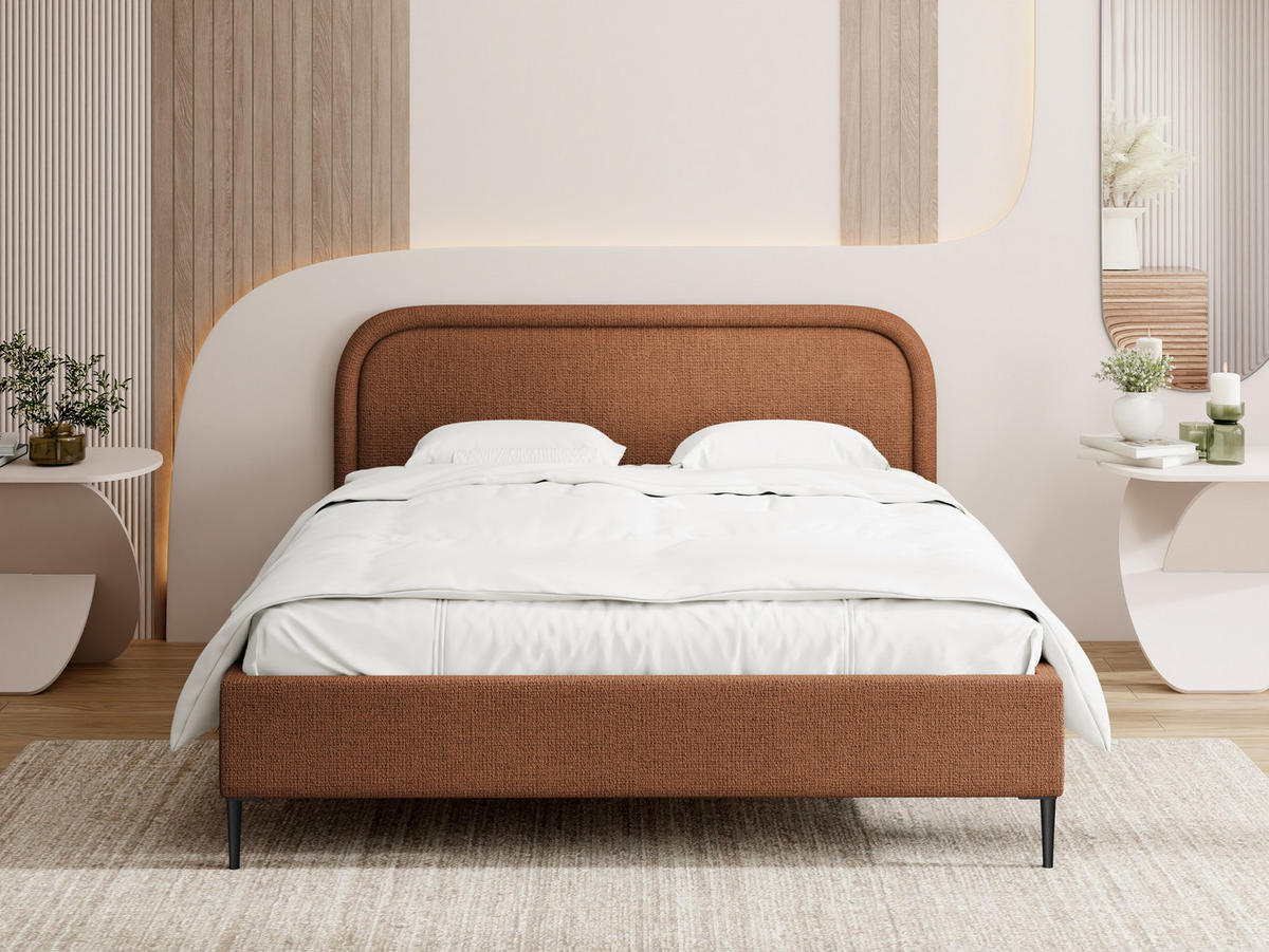 POLSTERBETT Jasmine Slim mit Bettkasten, Lattenrost & hohen Metallfüßen in Orange Chenille 140x200 cm - Birkefarben/Schwarz, Holz/Textil (140/200cm) - WFL GROUP
