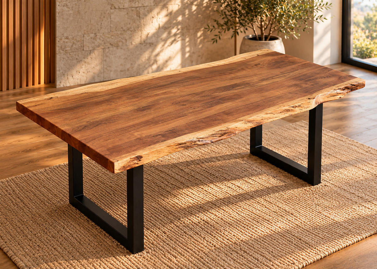 BAUMKANTENTISCH Bellary 180 - Schwarz/Akaziefarben, Holz (90/177/76cm) - Sedex