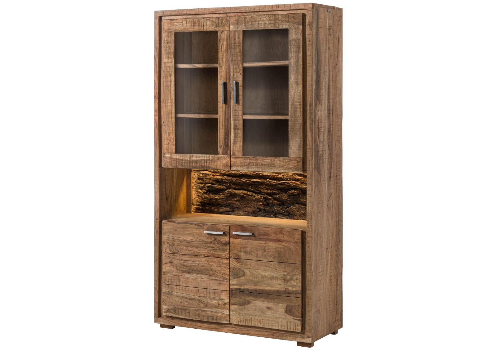VITRINE Akazie 98x40x180 natur lackiert BARK #109 - Braun, Holz (98/180/40cm) - Massivmoebel24