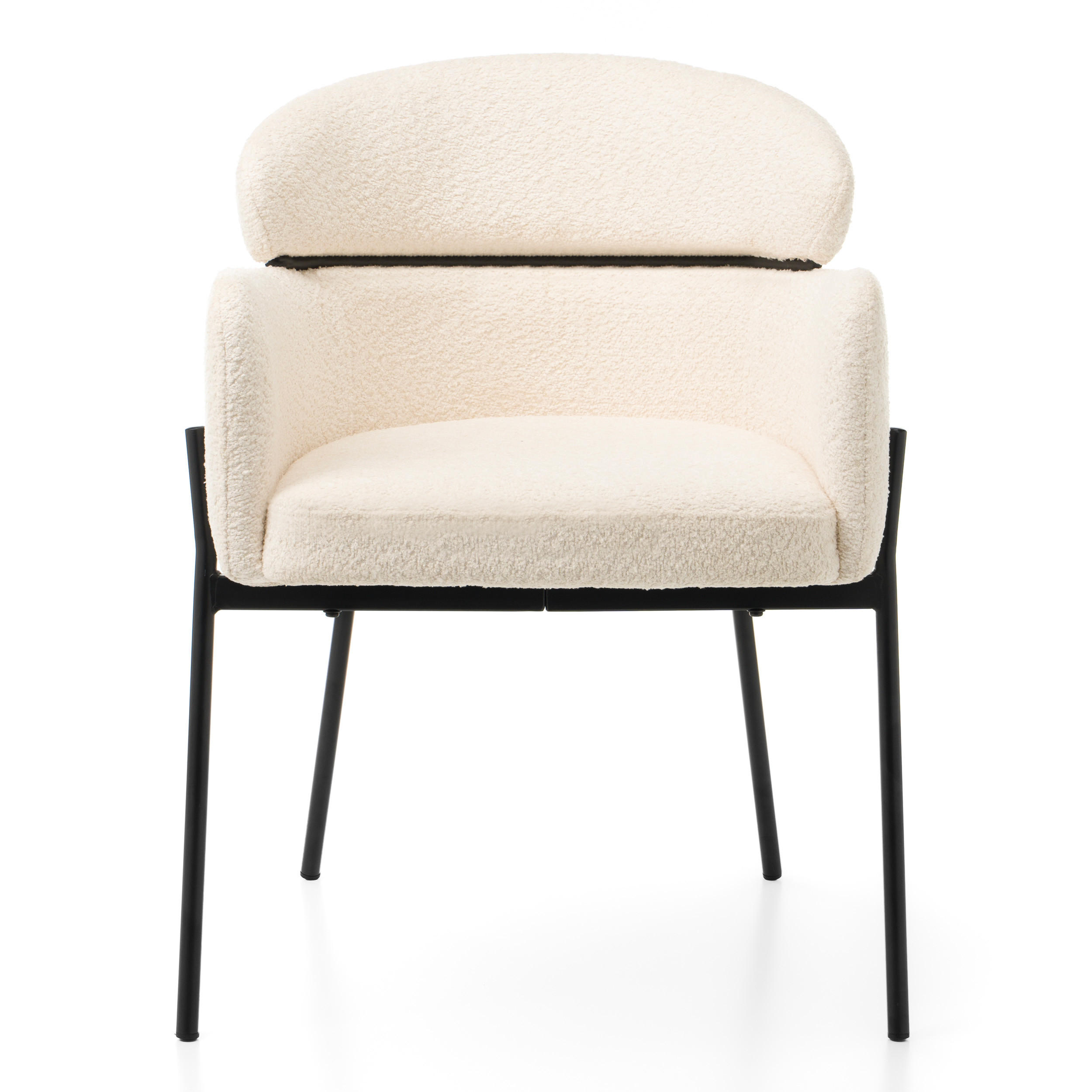 STUHL BOLZANO gepolsterter mit Steppung - hellbeige - Boucle - Ecru/Schwarz, Textil/Metall (62/80/61cm) - NEW HOME