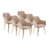 STUHL mit Armlehnen 6er-Set - Samt & goldfarbenes Metall - Beige - ELEANA - Beige, Textil (58/82/59cm) - Vente-Unique