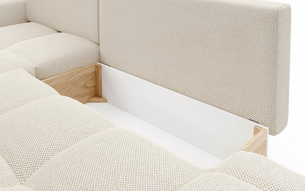 ECKSOFA L Form Hosio Beige 286/177/88 cm Links mit Schlaffunktion - Beige/Schwarz, Kunststoff/Textil (177/286cm) - AX Living