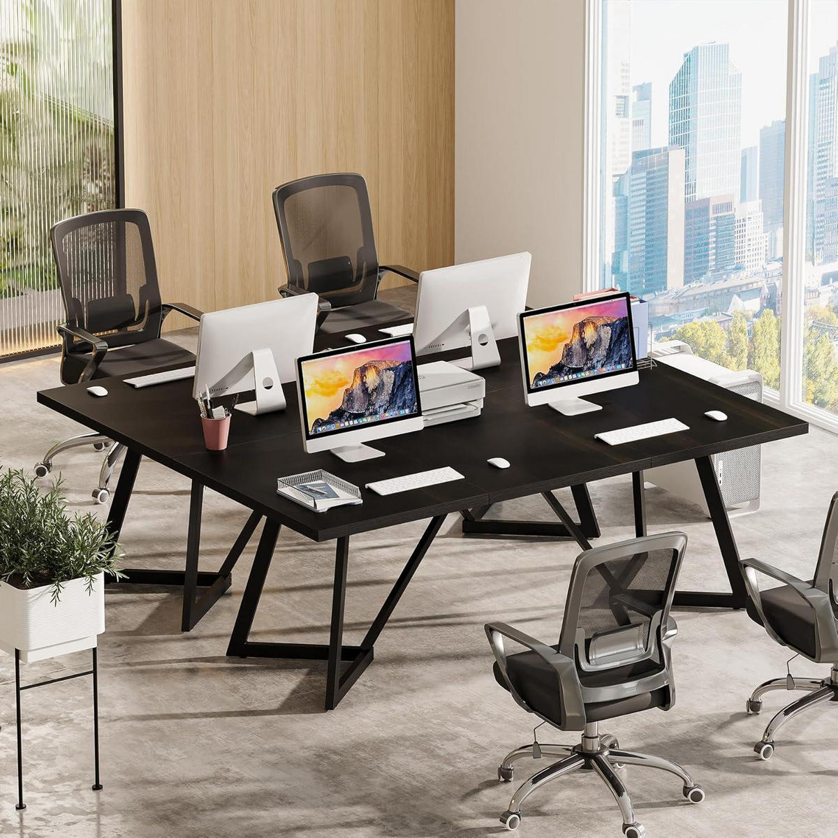 COMPUTERTISCH 180 cm schwarz Holzoptik Metallgestell - Schwarz, Metall (80/180/75cm)