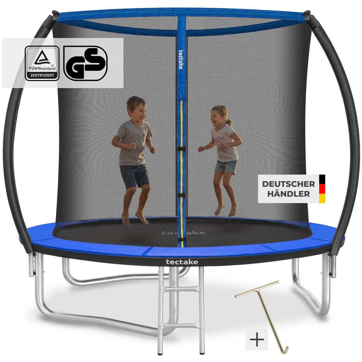 TRAMPOLIN Jumpy, inklusive Einstiegsleiter, schwarz/blau - Blau/Schwarz, Metall (260/250/260cm) - tectake
