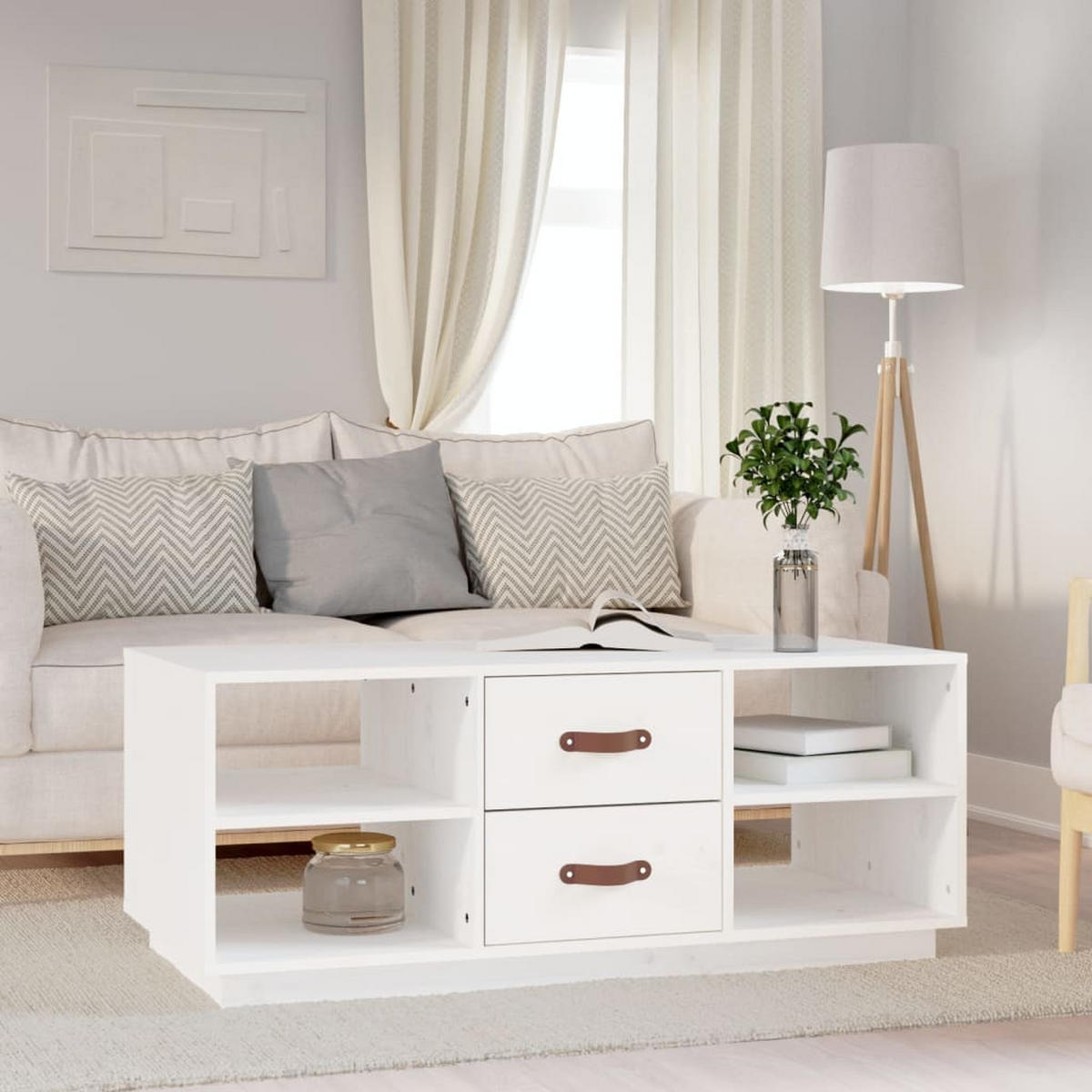 COUCHTISCH Weiß 100x50x41 cm Massivholz Kiefer - Weiß, Holz (100/50/41cm) - furnicato