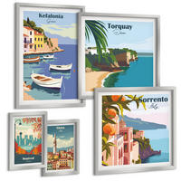 BILDER SET 5er Set - 50x50 cm & 20x30 cm & 40x60 cm Silberner Rahmen - Retro-Illustrationen berühmter Orte - Silberfarben, Kunststoff (40/60cm) - TULUP