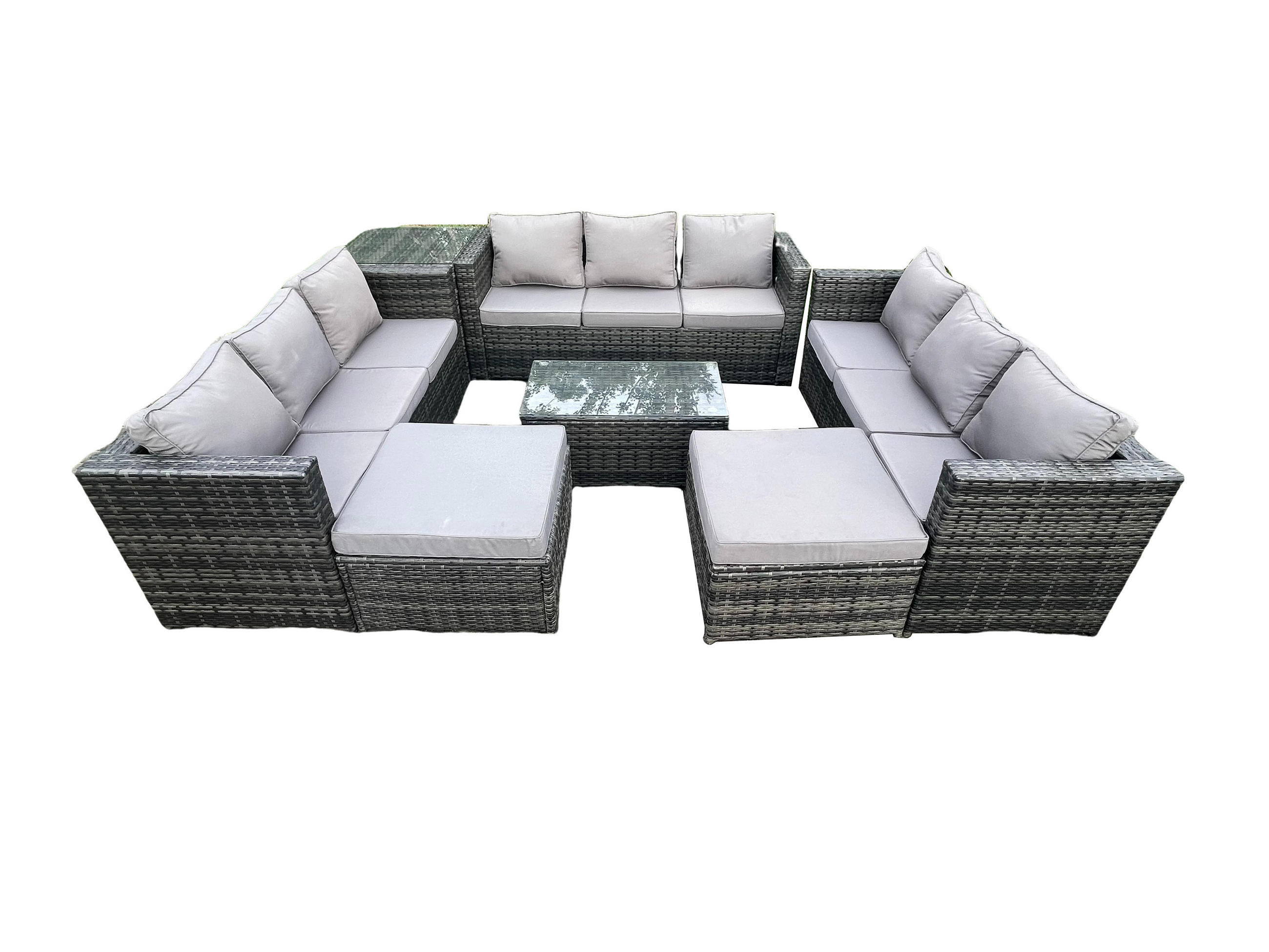 GARTENSET mit Beistelltisch Polyrattan 11-Sitzer - Dunkelgrau, Metall - Fimous
