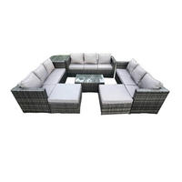 GARTENSET mit Beistelltisch Polyrattan 11-Sitzer - Dunkelgrau, Metall - Fimous