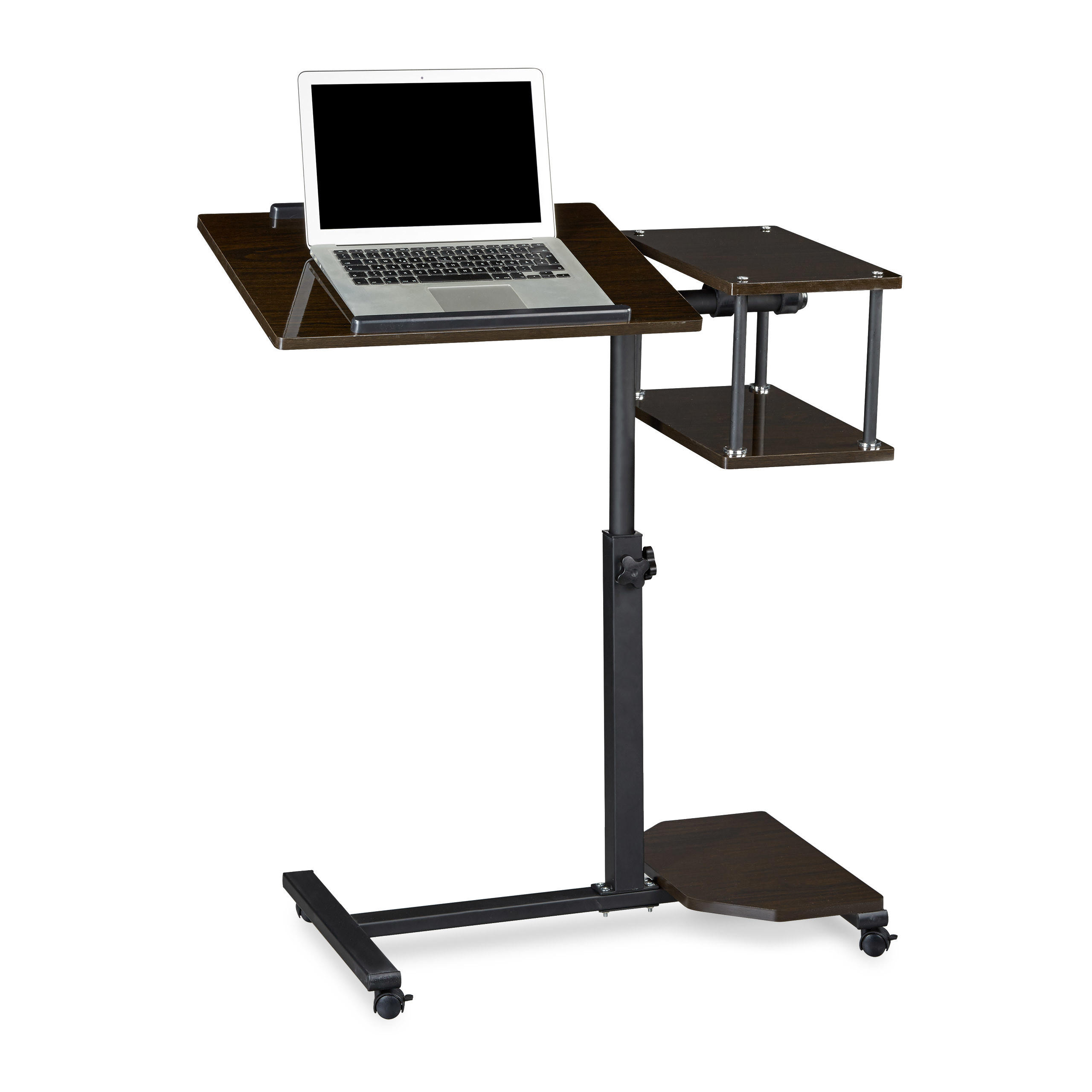 LAPTOPTISCH Schwarz XL höhenverstellbar mit Rollen 77x40 cm - Schwarz, Holzwerkstoff/Metall (40/77/100cm) - Relaxdays