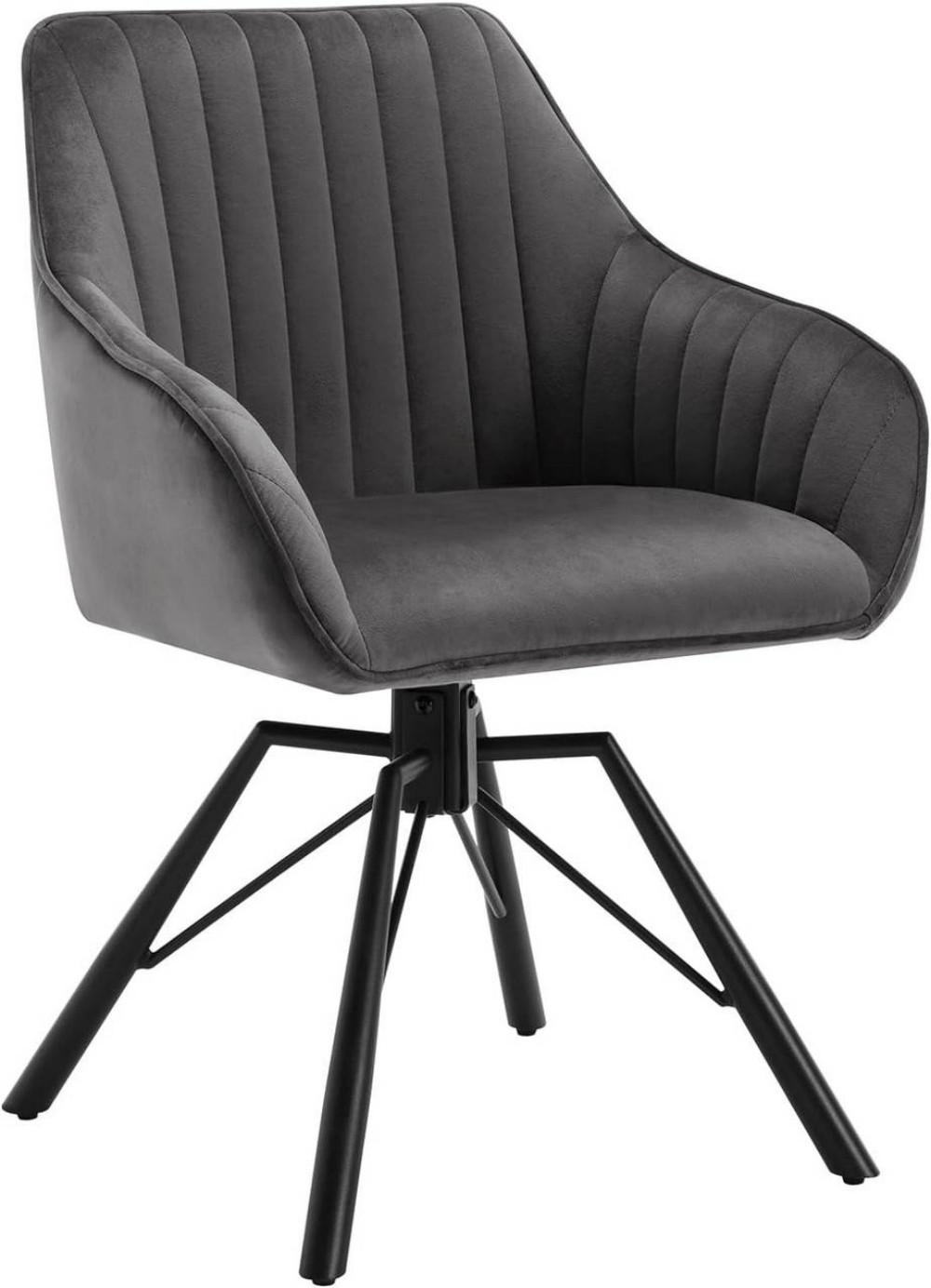 ESSZIMMERSTUHL drehbar, Samt Sessel, Dunkelgrau - Dunkelgrau/Schwarz, Textil/Metall (57/83.5/53cm) - Woltu