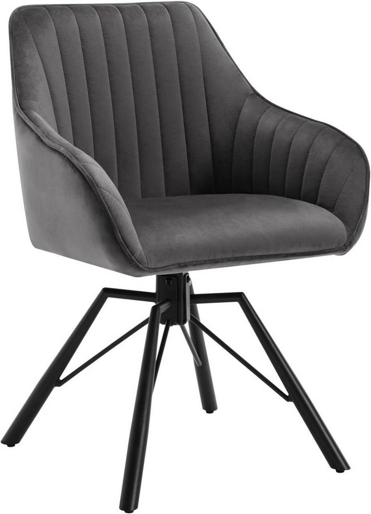 ESSZIMMERSTUHL drehbar, Samt Sessel, Dunkelgrau - Dunkelgrau/Schwarz, Textil/Metall (57/83.5/53cm) - Woltu