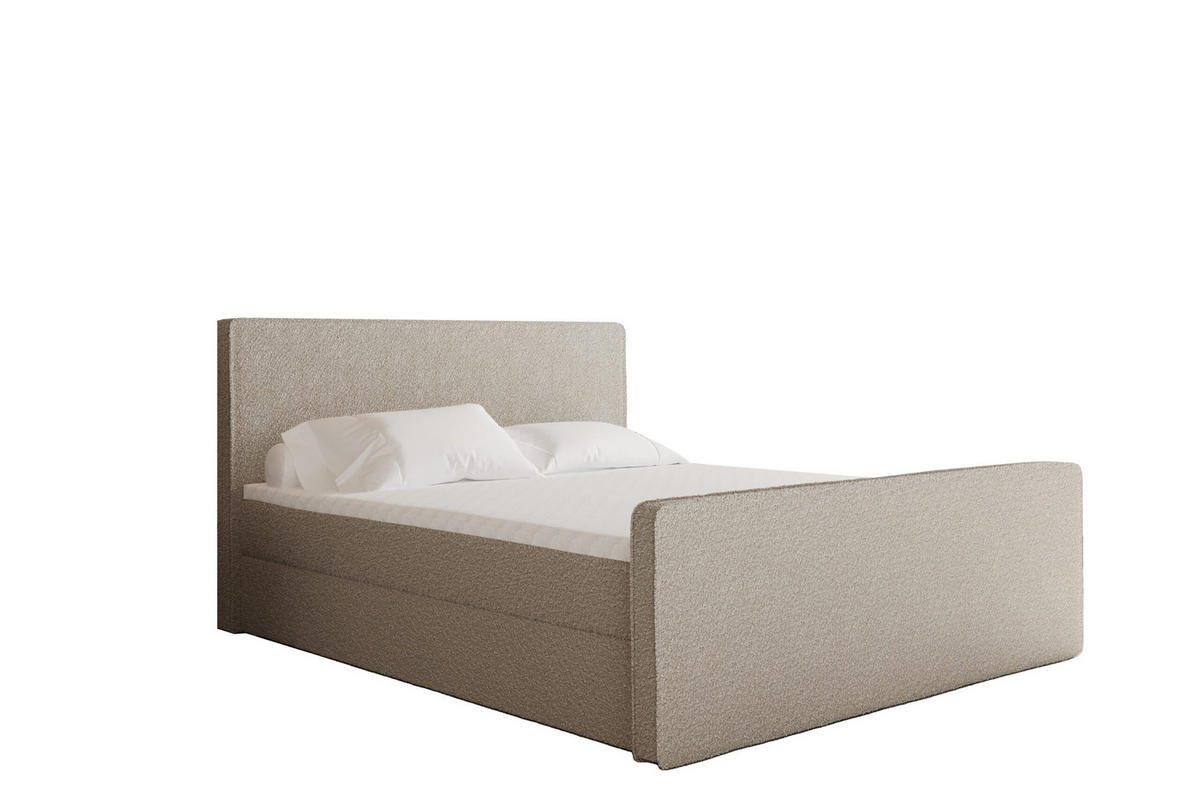 BOXBETT mit Bettkasten Matratze Topper LAGUNE Stoff Loop Perle 160x200 cm H3-Bonell - Champagner, Holz/Holzwerkstoff (160/200cm) - Kaiser Möbel