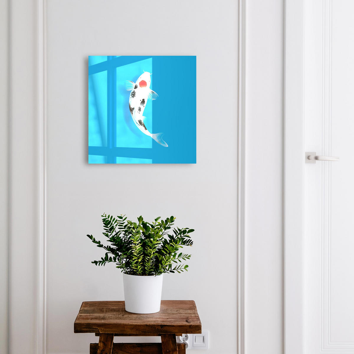 SCHLÜSSELBOX Schwarz 30x30 cm- Türöffnung nach rechts - Koi-Karpfen - Blau, Metall (30/30/5cm) - TULUP