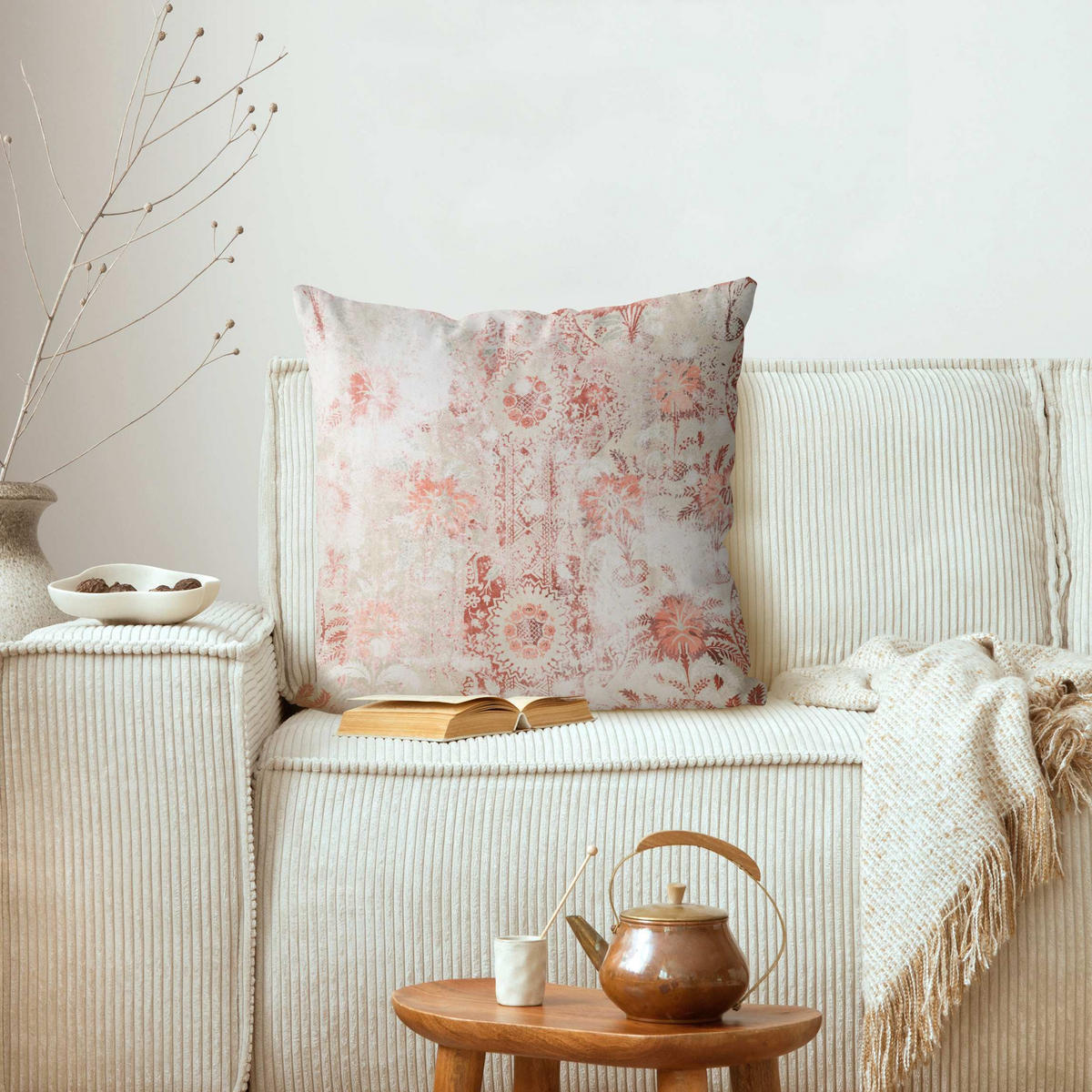 KISSENBEZUG Antike Shabby Barocktapete II 40/40 cm - Rot, Textil (40/40cm) - Bilderwelten