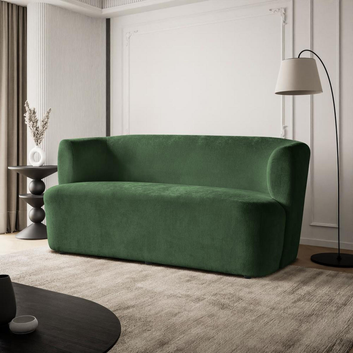 2-SITZER SOFA Nori dunkelgrün velour - Dunkelgrün/Schwarz, Kunststoff/Textil (150/68/72cm) - Beautysofa
