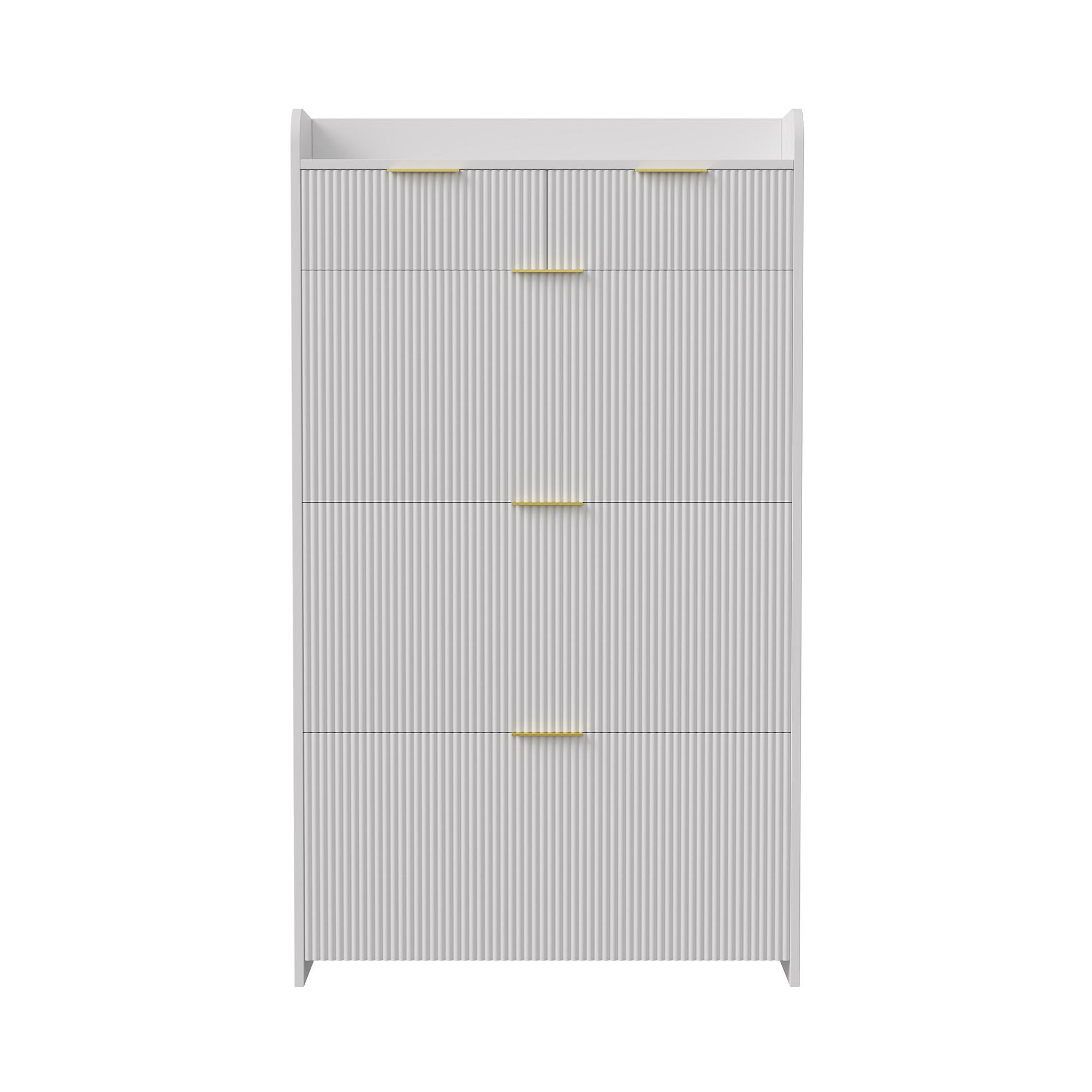 SCHUHSCHRANK mit 3 Fächern und 2 Schubladen, Eingangsmöbel, Weiß - Weiß, Holz (24/133/77cm) - GENKI LIVING