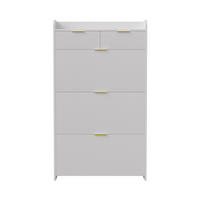 SCHUHSCHRANK mit 3 Fächern und 2 Schubladen, Eingangsmöbel, Weiß - Weiß, Holz (24/133/77cm) - GENKI LIVING
