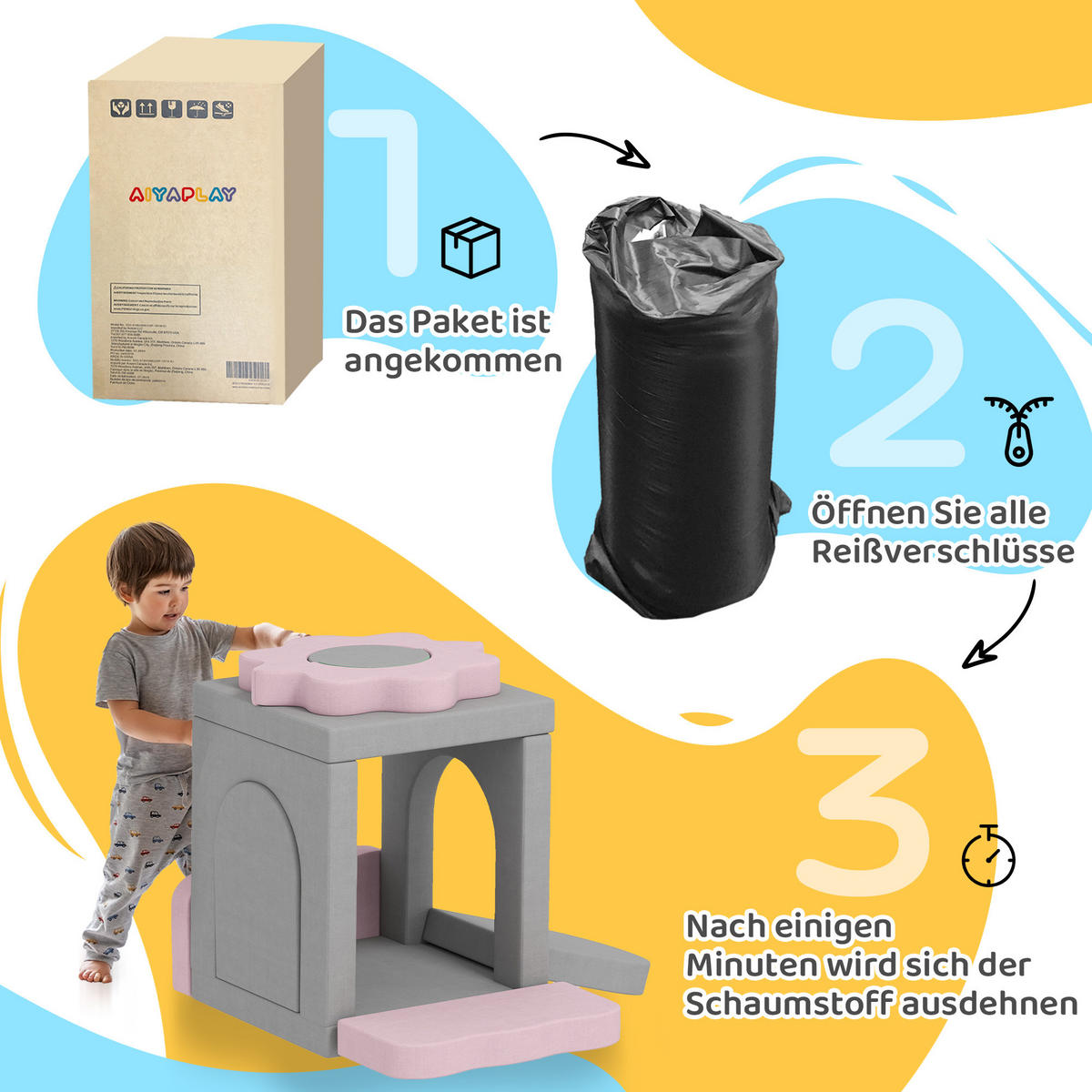 SCHAUMSTOFF Bausteine Kinder 12 Stück Klettern Softbausteine mit Bällebad Grau - Grau, Textil (75/75cm) - AIYAPLAY