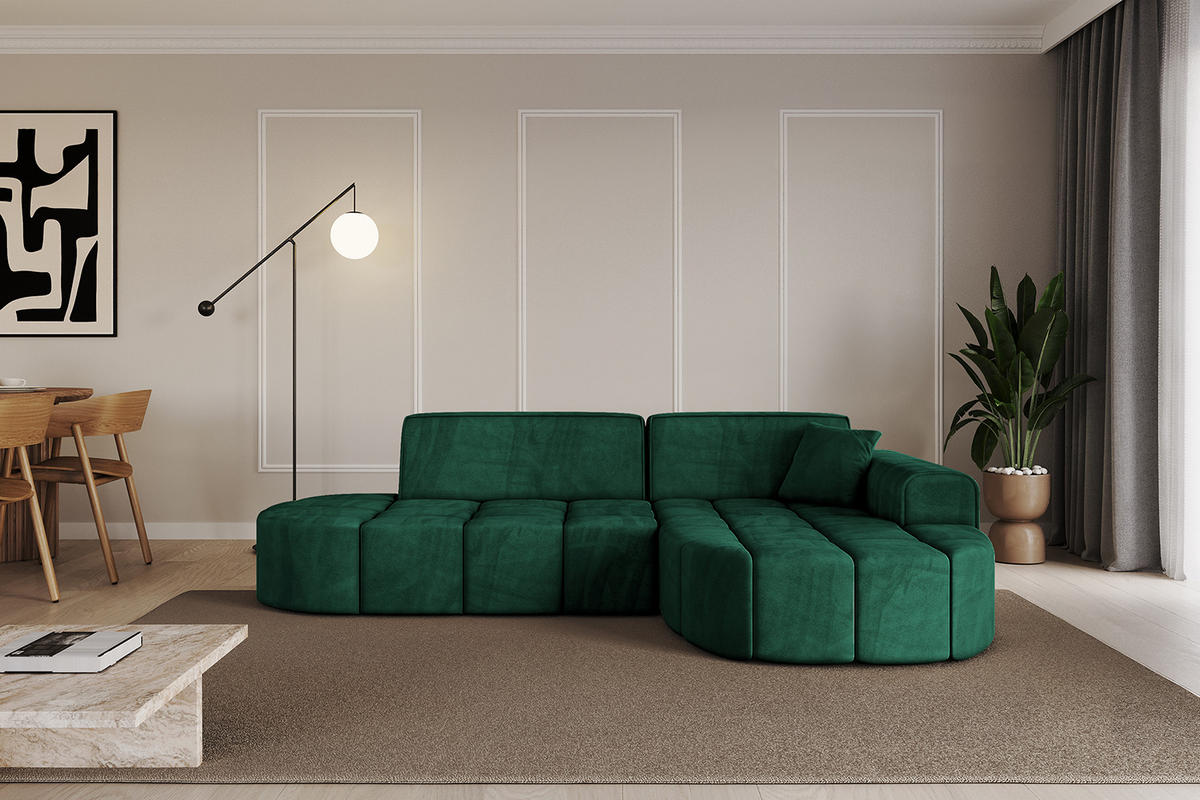 ECKSOFA Ottomane Rechts LIVO-L1 - 252x173x79,5 cm Dunkelgrün - Grün, Holzwerkstoff/Textil (252/173cm) - ALTDECOR
