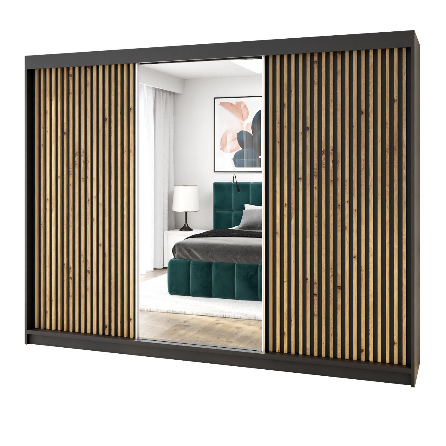 A&J MöbelLand Schwebetürenschrank Schwarz 200x215x59.5 cm