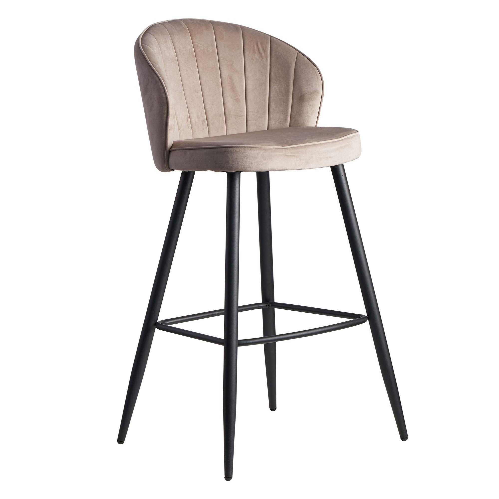 BARHOCKER Samt Metallbeine Skandi-Stil ADIGE, Beige 56x53x103 cm - Beige/Schwarz, Textil/Metall (56/103/53cm) - KADIMA DESIGN