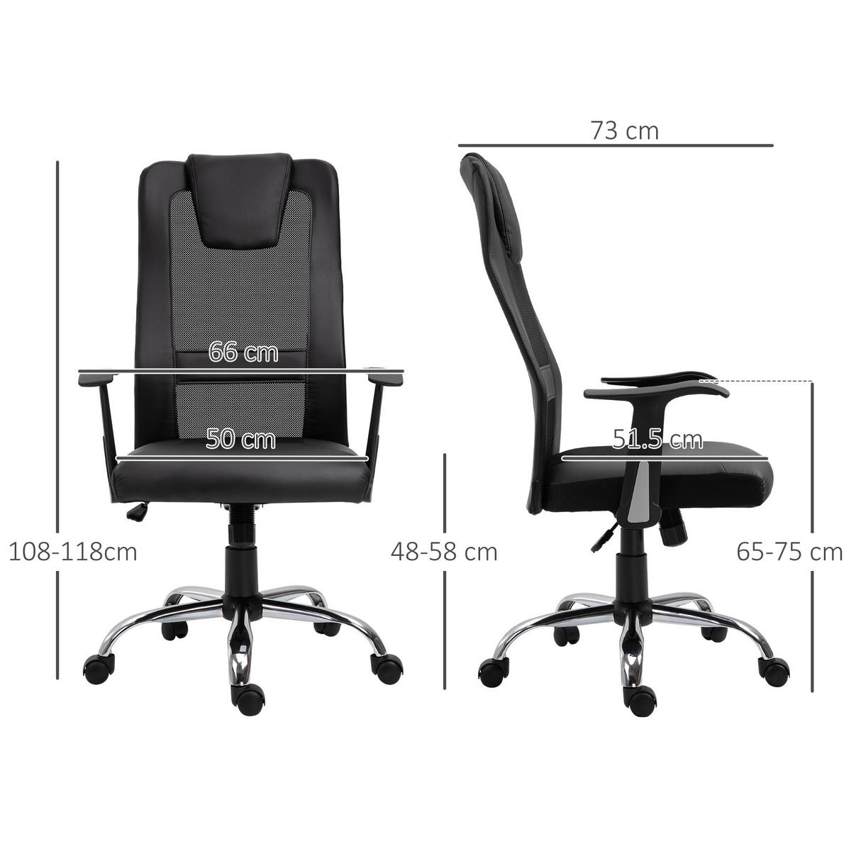 BÜROSTUHL in Schwarz 73x66x118 cm, höhenverstellbar mit Wippfunktion und Armlehnen - Schwarz, Kunststoff (66/118/73cm) - IVMEU