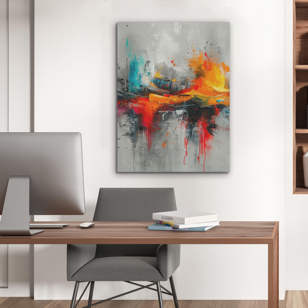 AKUSTIKPANEEL Moderne Kunst - Orange - Grau - Abstrakt 60x80 cm - Hellgrau, Textil (60/0.9/80cm) - MuchoWow