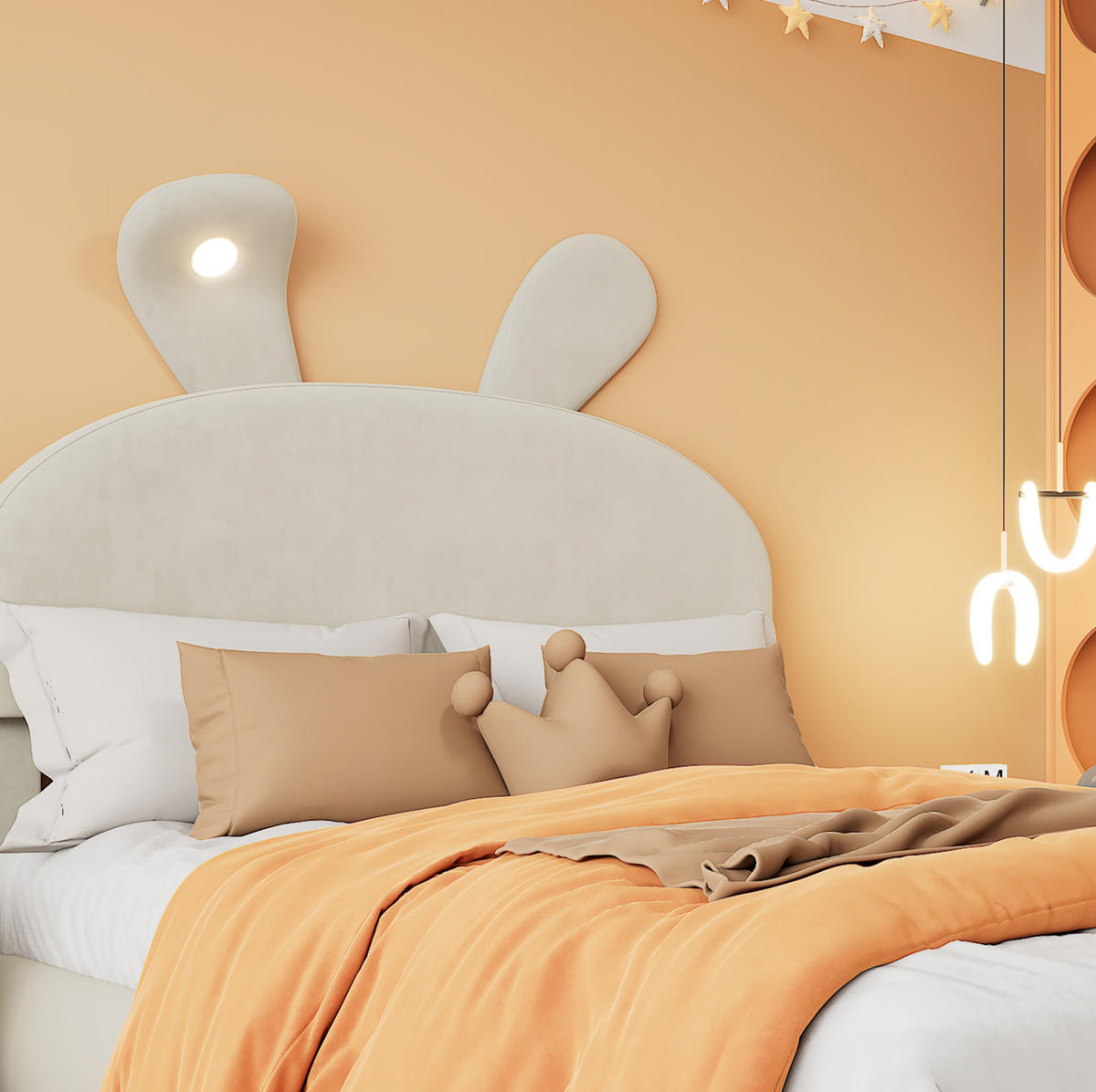 POLSTERBETT 90/200 cm Beige mit Hasenohren und LED-Beleuchtung - Beige, Textil (90/200cm) - OKWISH