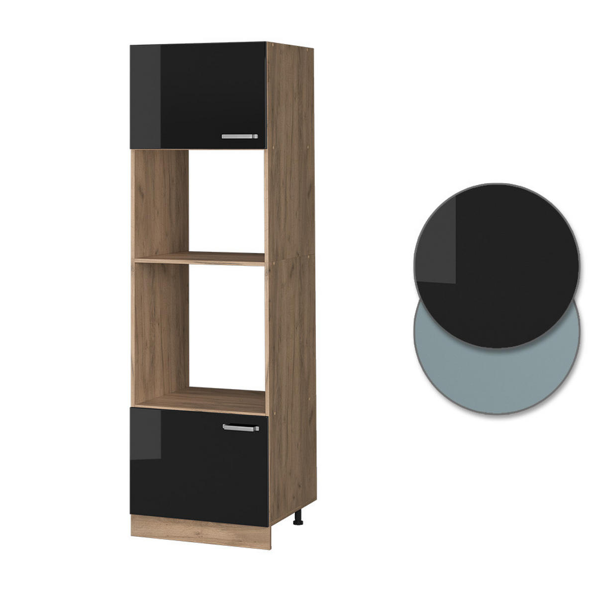 MIKROWELLENSCHRANK R-Line Schwarz Hochglanz 60 cm - Honigeiche/Schwarz Hochglanz, Holzwerkstoff (60/206.8/57.2cm) - Vicco